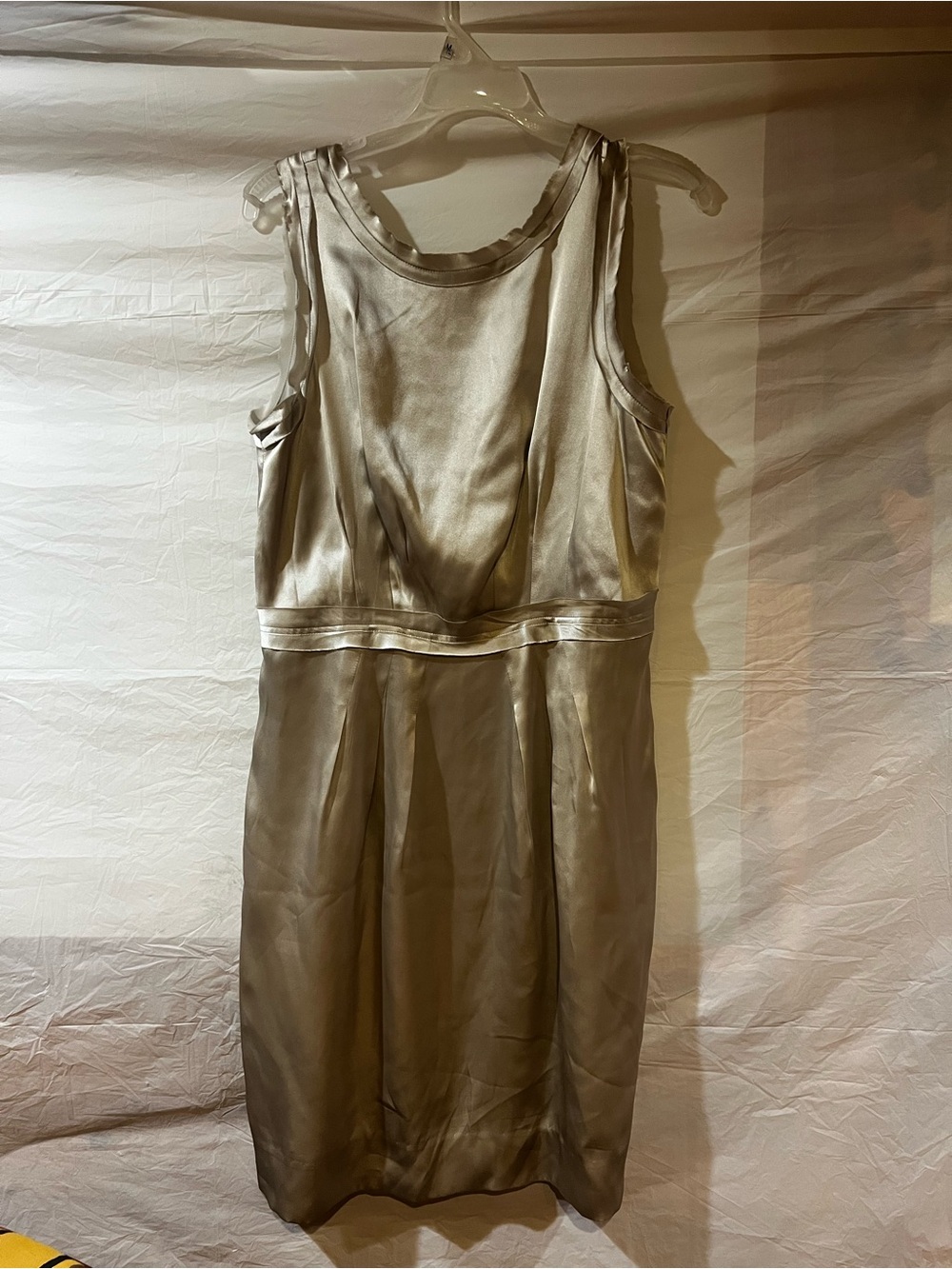 Sleeveless Satin Sheath Dress in Champagne Silver
